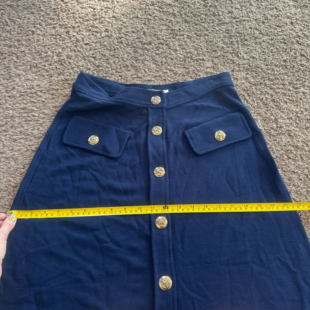 YOANA BARASCHI Navy Blue Knit Midi Skirt Sailor Anchor Gold Buttons Size M - Picture 14 of 14